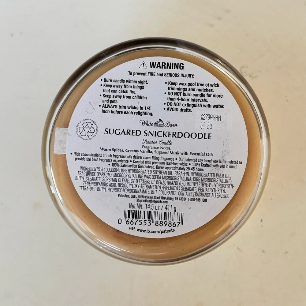 NEW Bath and Body Works White Barn‎ Sugared Snickerdoodle 3 Wick Candle 14.5 Oz